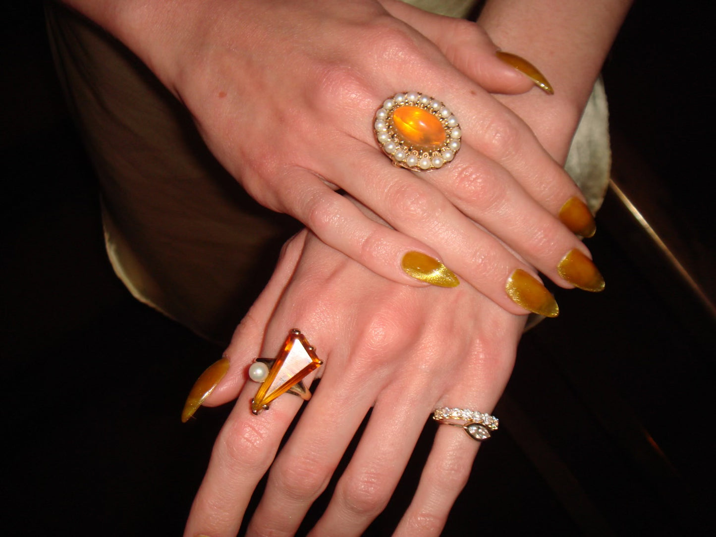 Vintage Citrine & Pearl Ring 10K Yellow Gold