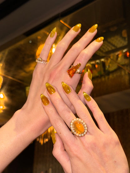 Vintage Citrine & Pearl Ring 10K Yellow Gold