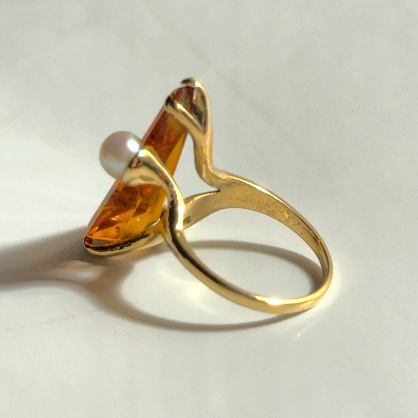 Vintage Citrine & Pearl Ring 10K Yellow Gold