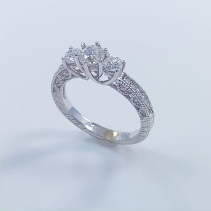 Past Present Future Round Diamond Ring Milgrain design (14K) (1.25 ct)