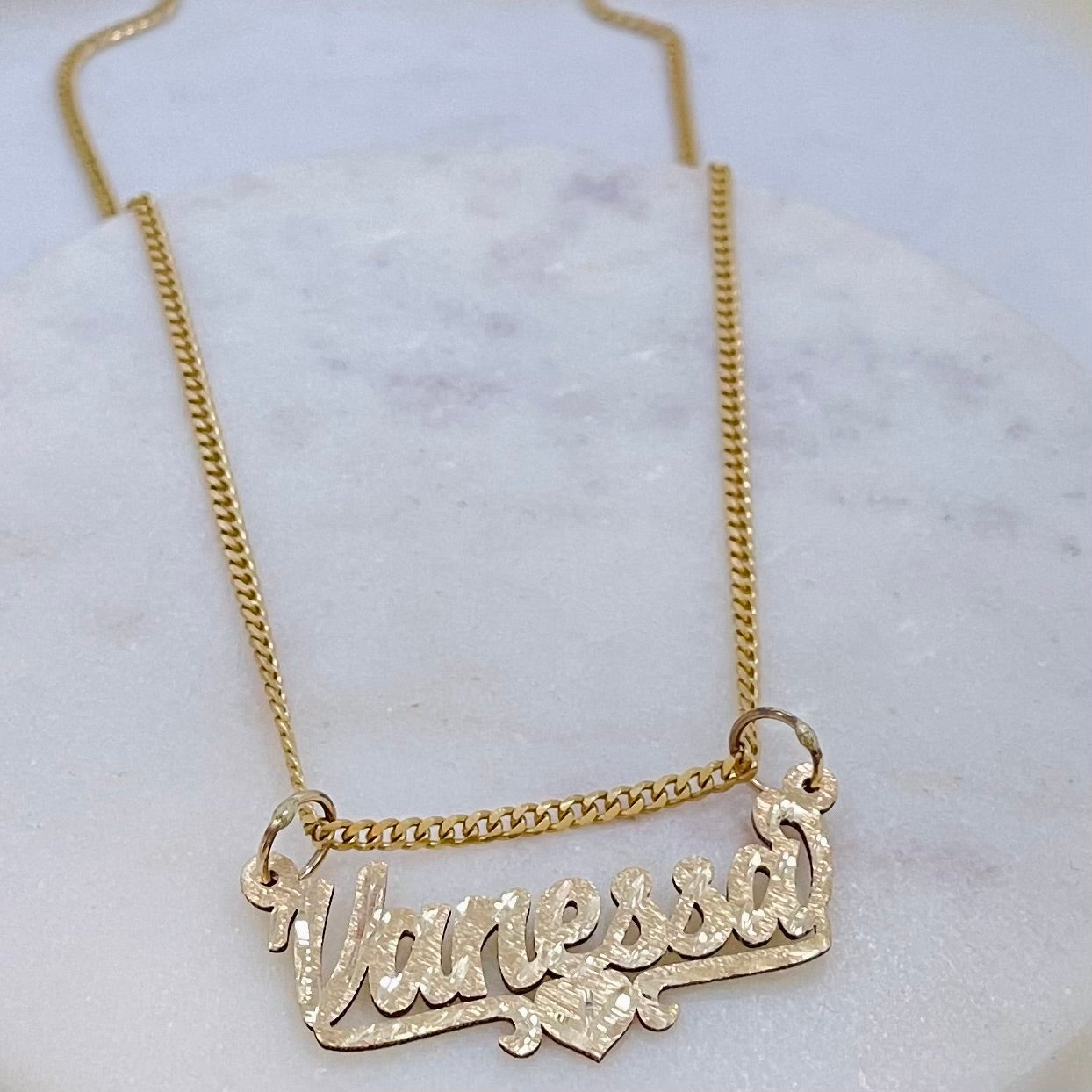 Heart Style Diamond Cut Script Nameplate